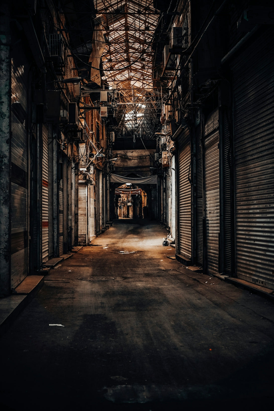 gray shutter door store scenery