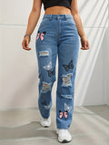 Butterfly High Waist Denim Pants