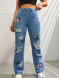 Butterfly High Waist Denim Pants