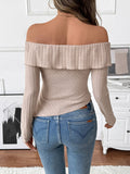long-sleeved one-shoulder knitted shirt