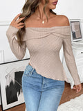 long-sleeved one-shoulder knitted shirt