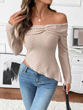 long-sleeved one-shoulder knitted shirt