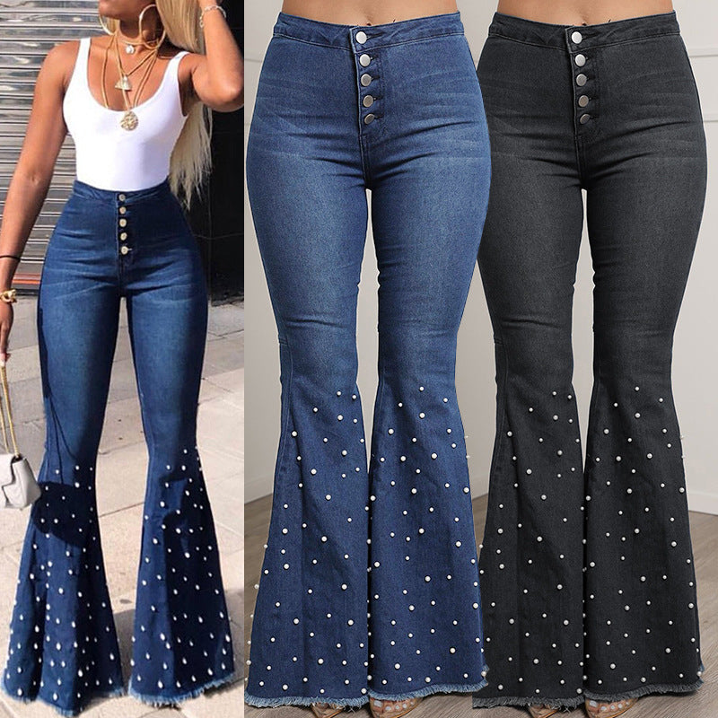 Beaded Bell-Bottom Pants