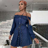 Denim Lace Up A-Line Dress