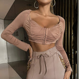 Khaki Bodycon Long Sleeve Top