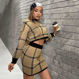 Knitted Plaid Skirt Suit