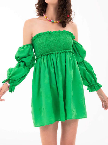 Slimming Green Shoulder Dress