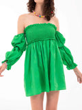 Slimming Green Shoulder Dress