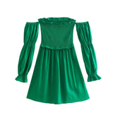 Slimming Green Shoulder Dress