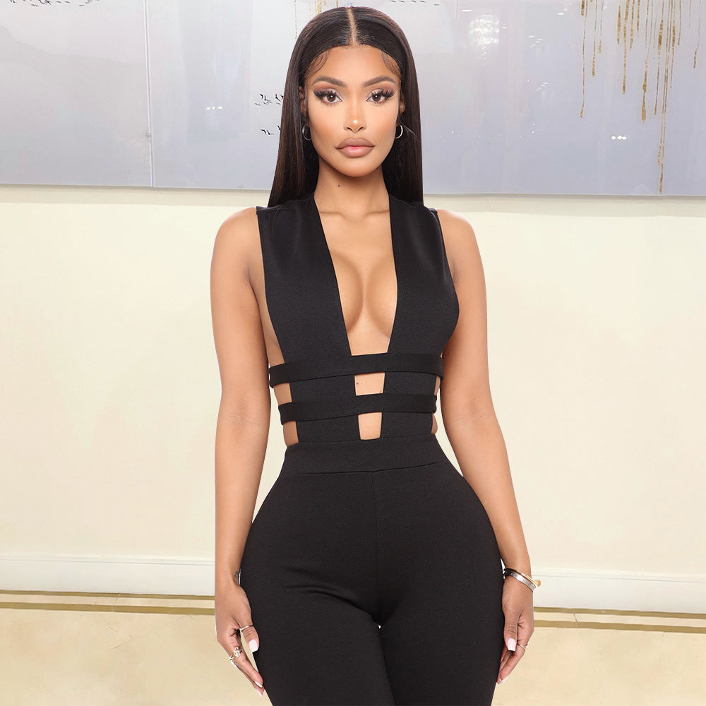 Hollow V-neck Jumpsuit