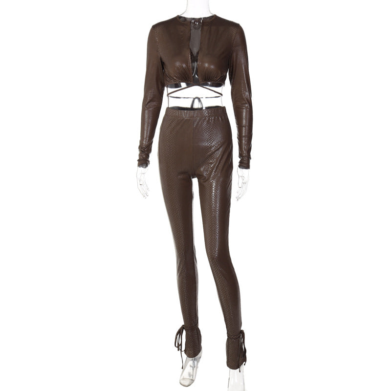 Leather Lace-up Pant Suit