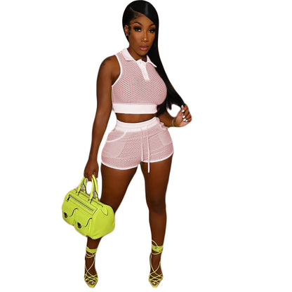 Hollow Grid Two-Piece Suit