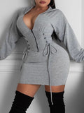 Drawstring Leisure Hooded  Dress