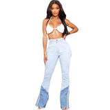 Denim Stretch Bell-Bottom Pants