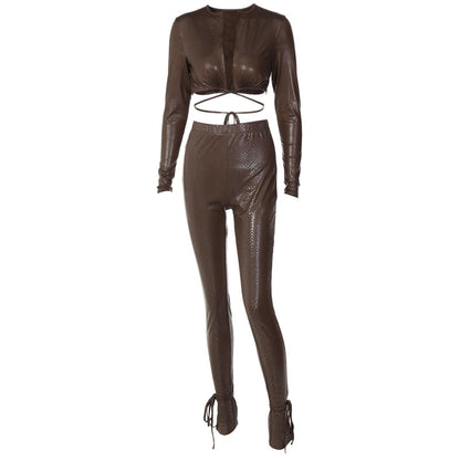 Leather Lace-up Pant Suit