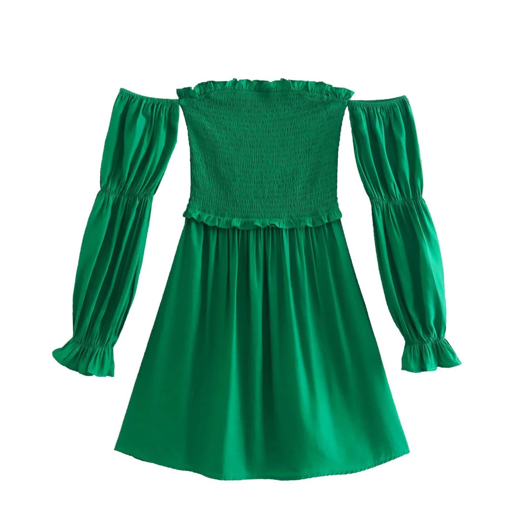 Slimming Green Shoulder Dress