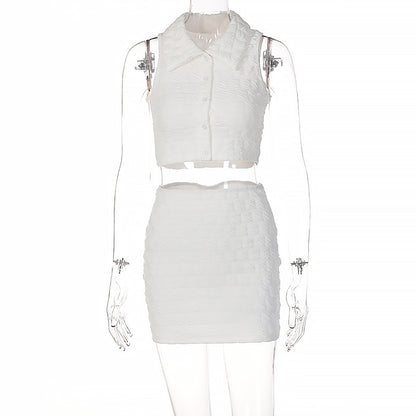 Wool Beaded Short Skirt Suit