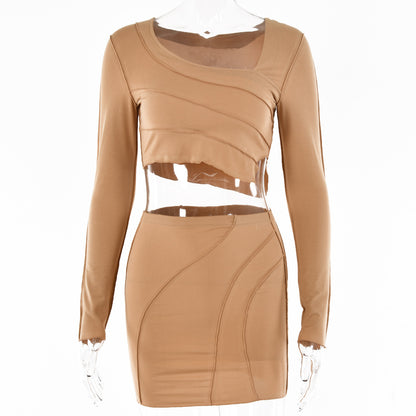 Long Sleeve T-shirt Striped Skirt