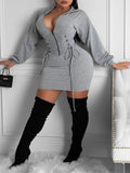 Drawstring Leisure Hooded  Dress