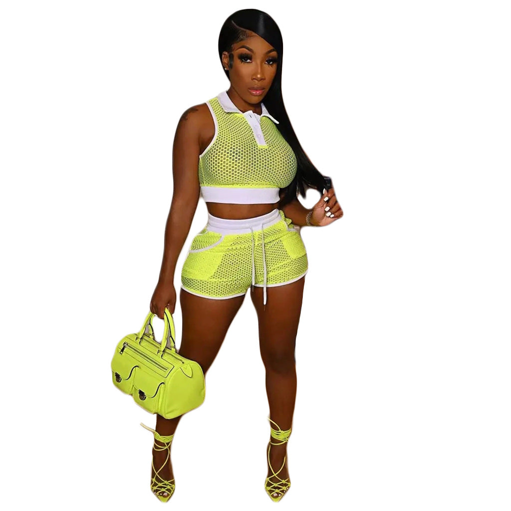 Hollow Grid Two-Piece Suit