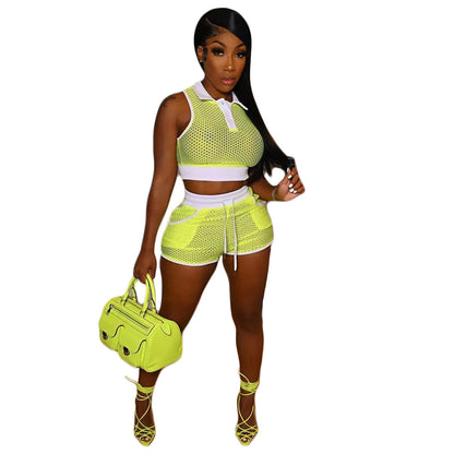 Hollow Grid Two-Piece Suit