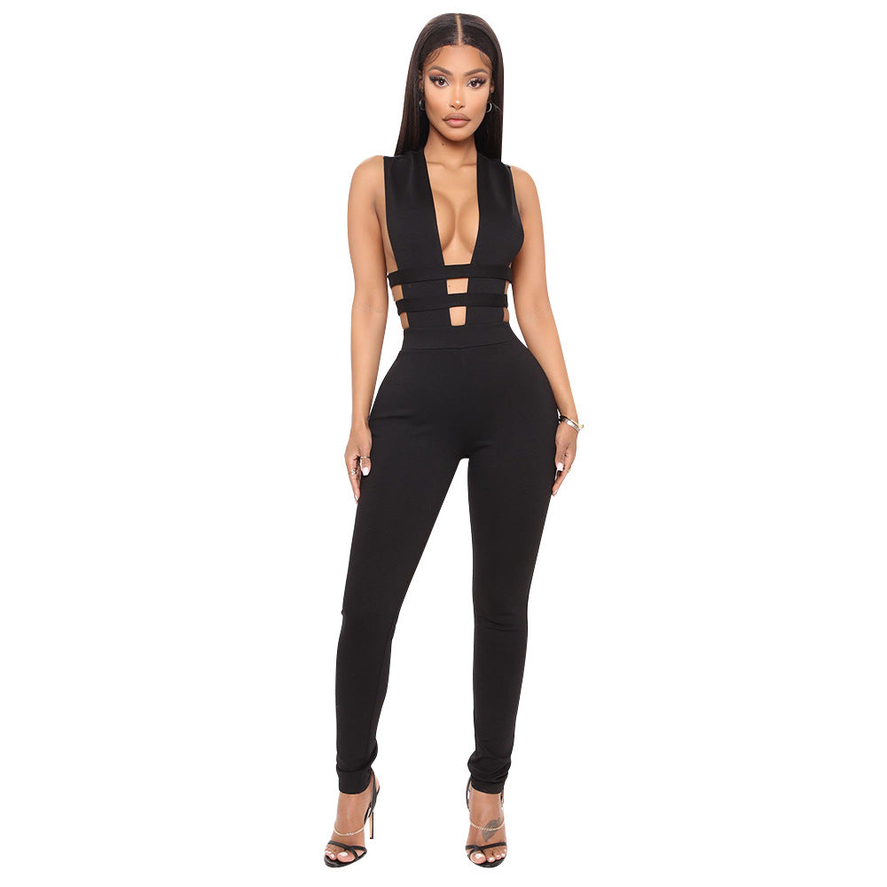 Hollow V-neck Jumpsuit