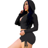 Waffle Long Sleeve Hoodie Two Piece Set